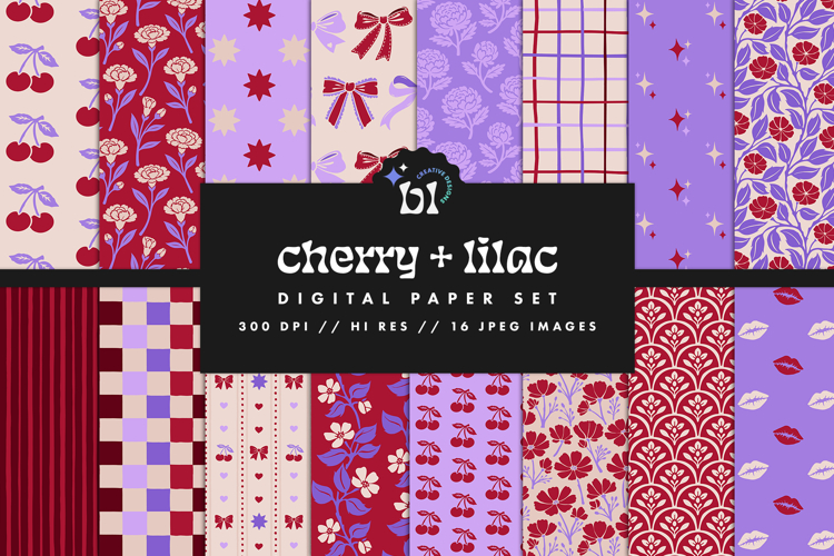 Cherry Lilac Seamless Pattern Set