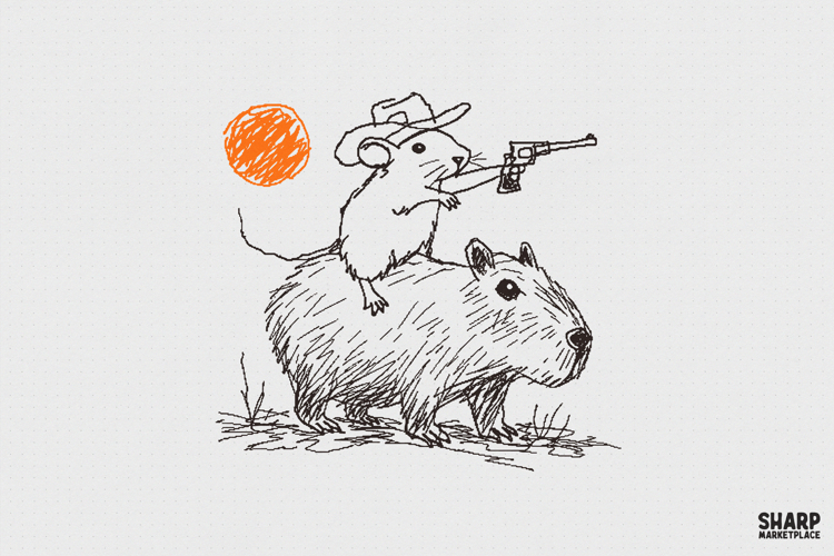 Funny Rat Riding Capybara Western Sketch, PNG Designs For example image 1