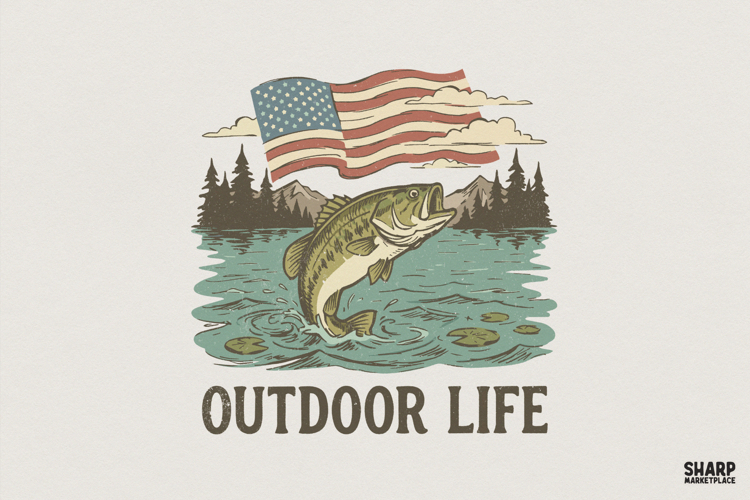 Outdoor Life PNG, Patriotic Bass Fishing Design, American