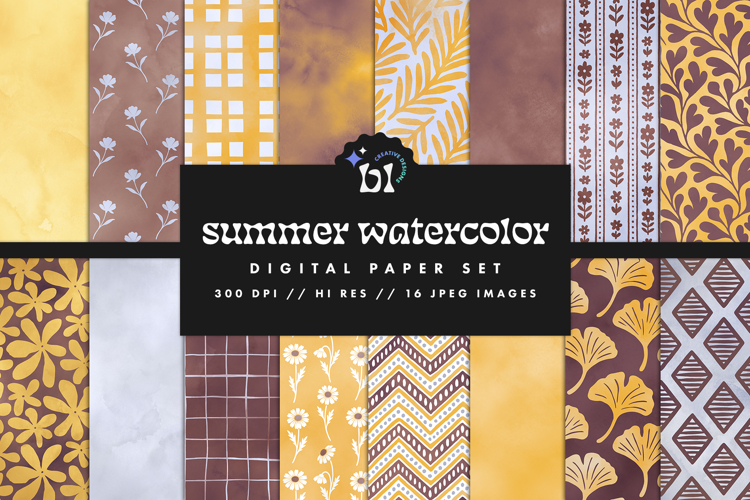 16 Summer Watercolor Seamless Patterns
