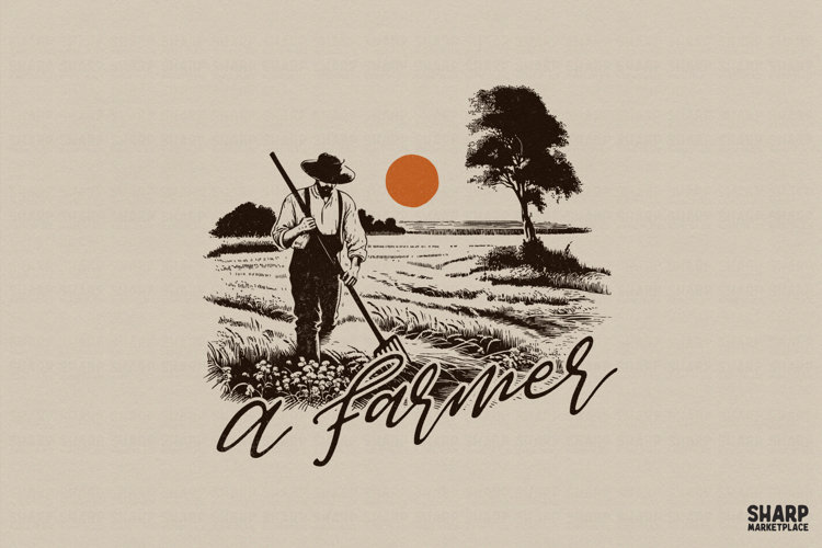A Farmer PNG, Fall PNG, Trendy PNG, Vintage Farm Field