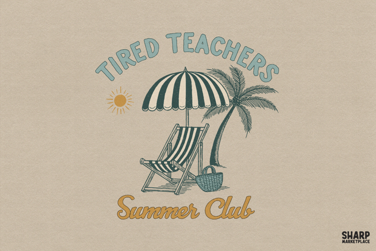 Tired Teachers Summer Club PNG, Retro Beach Vacation