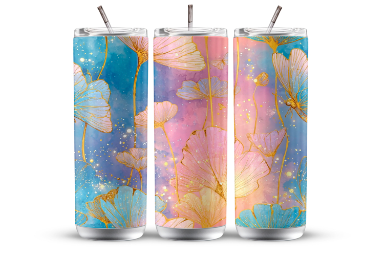 Floral Gradient Whimsical Seamless Tumbler Wrap 20 oz