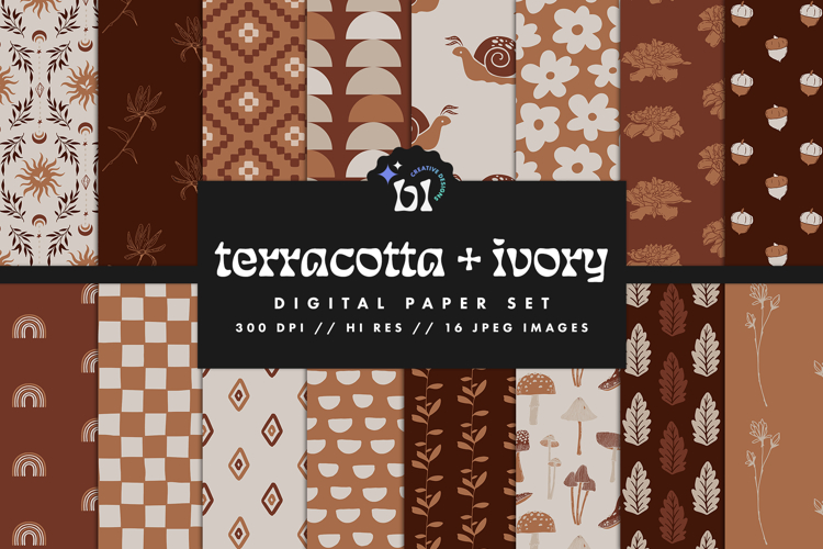 16 Terracotta & Ivory Seamless Patterns