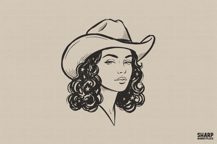 Cowgirl Portrait PNG, Western PNG, Trendy PNG, Starry Hat