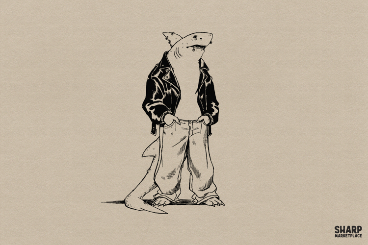 Edgy Anthropomorphic Shark In Leather Jacket And Baggy