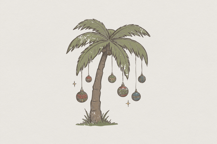 Palm Tree Christmas PNG, Holiday Beach Ornament Design,