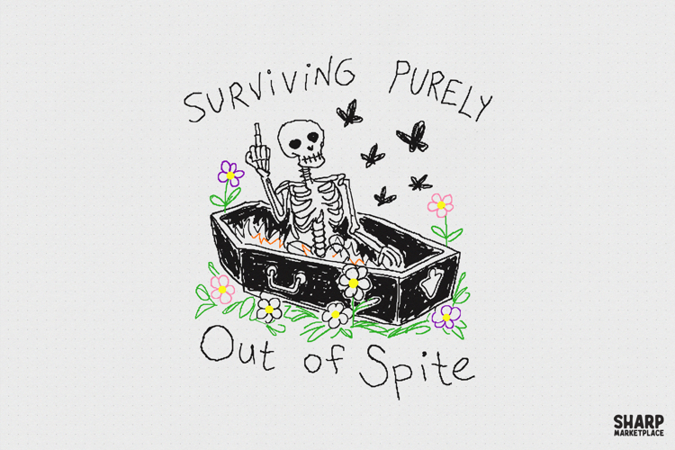 Surviving Purely Out Of Spite Skeleton Coffin Drawing, example image 1