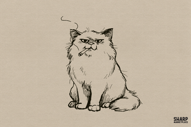 Fluffy Boss Cat Smoking A Cigarette PNG, Funny Sarcastic