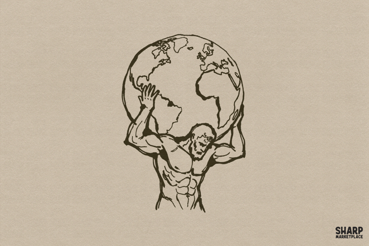 Atlas Holding Globe Illustration, Mythic Strongman Art For