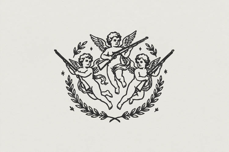 Cherub Angel Gun PNG, Vintage Aesthetic Digital Download,