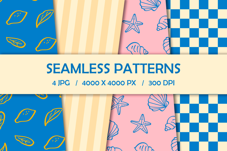 Amalfi Coast Seamless Patterns, Summer Doodle Digital Paper