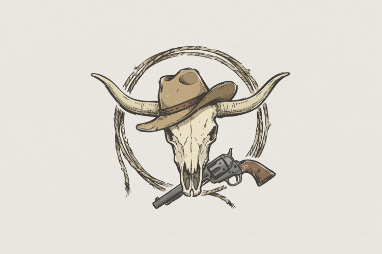 Cowboy Skull PNG, Western Cowboy Hat Skull, Texas Longhorn