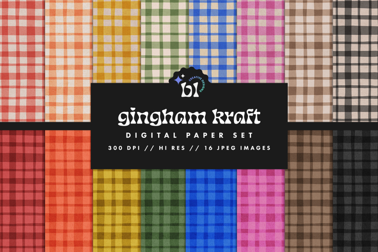 Gingham Kraft Seamless Patterns - 16 JPEG Patterns