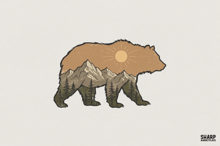 Bear Sun PNG, Mountain Forest PNG Download, Nature Shirt,