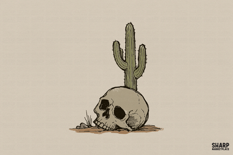 Desert Skull Cactus PNG, Halloween PNG, Western PNG,