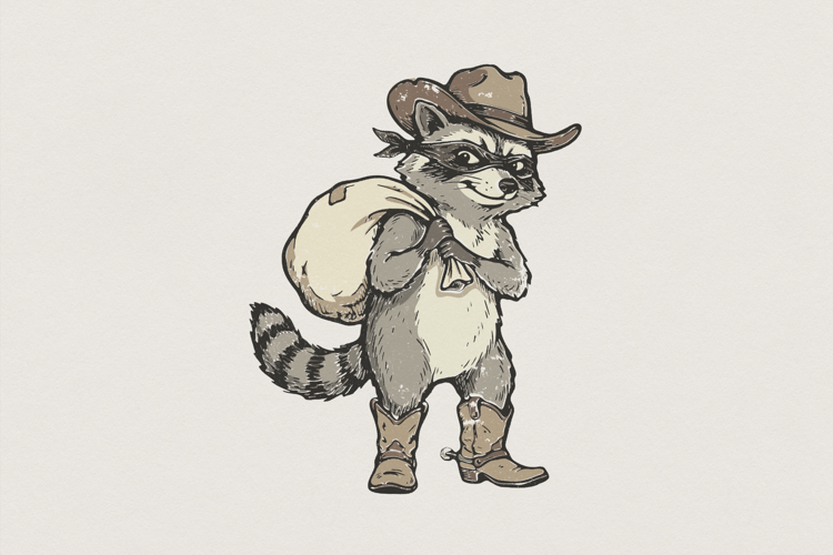 Cowboy Raccoon PNG, Western Outlaw Animal Art, Cute Raccoon