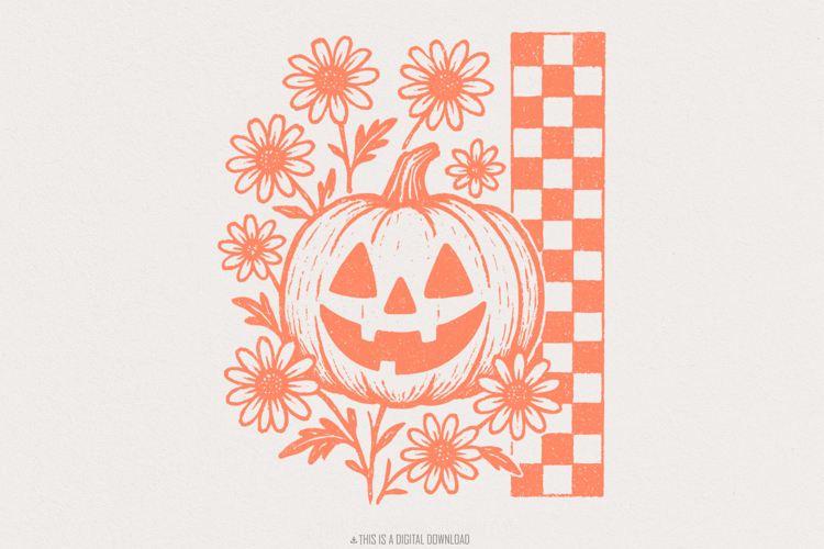 Pumpkin Floral PNG, Vintage Halloween PNG Digital Download,
