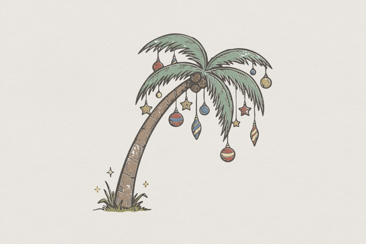 Christmas Palm Tree PNG, Tropical Holiday Clipart, Beach