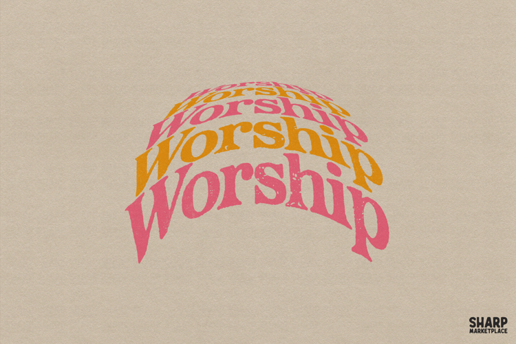 Worship Retro Wavy Word Art, Christian PNG For Shirt, Faith