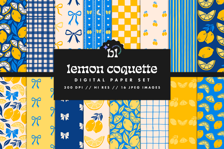 Lemon Coquette Seamless Patterns - 16 JPEG Patterns