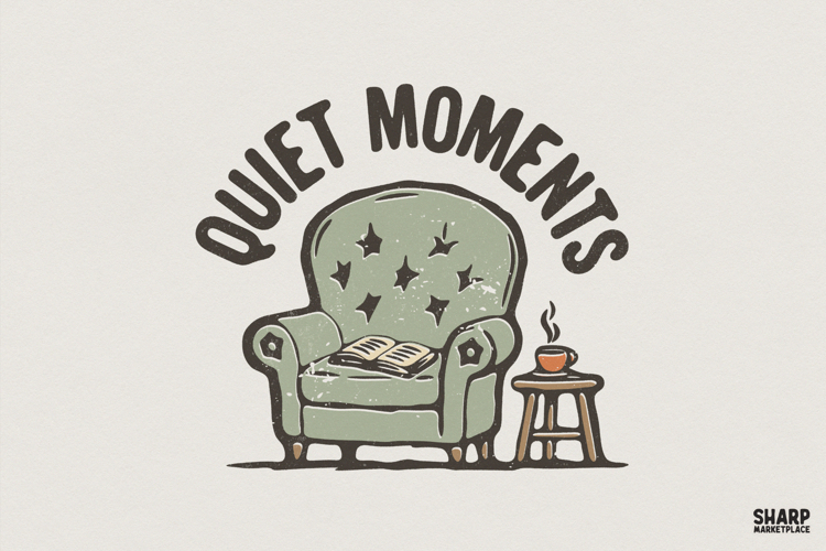 Quiet Moments PNG, Cozy Reading Chair Digital Design, Book