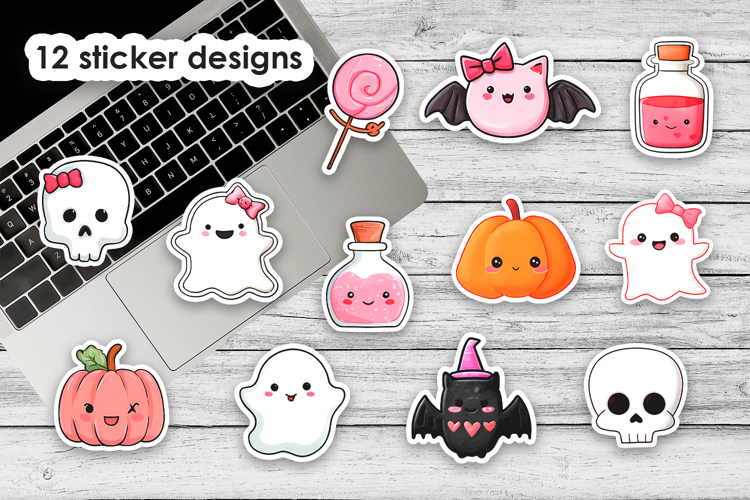 Funny Pink Halloween Printable Stickers PNG Files