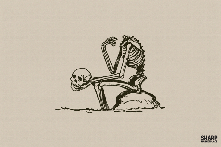 Kneeling Skeleton PNG, Halloween PNG, Trendy PNG, Dark