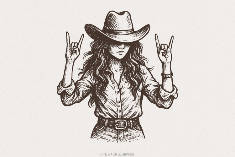 Cowgirl PNG, Western Rocker Girl Digital Download, Country