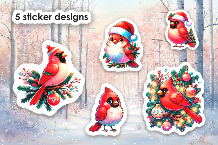 Christmas Cardinal Printable Stickers, Digital Stickers PNG