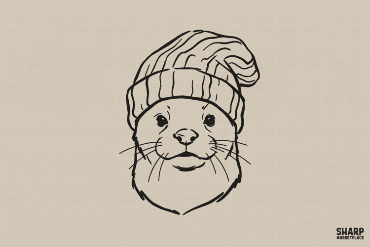 Otter Beanie PNG, Trendy PNG, Shirt PNG Minimal Woodland