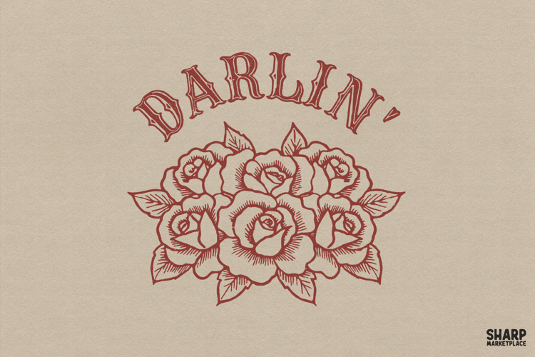 Darlin Rose Bouquet Graphic, Retro Western Floral