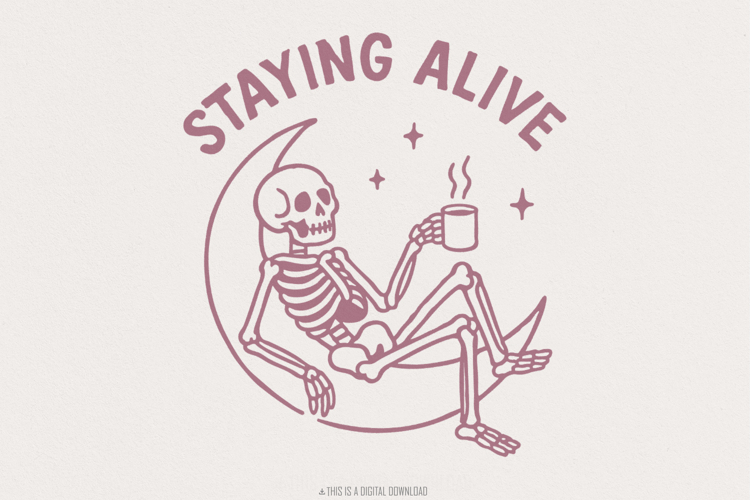 Staying Alive png, Halloween Coffee Skeleton Digital example image 1