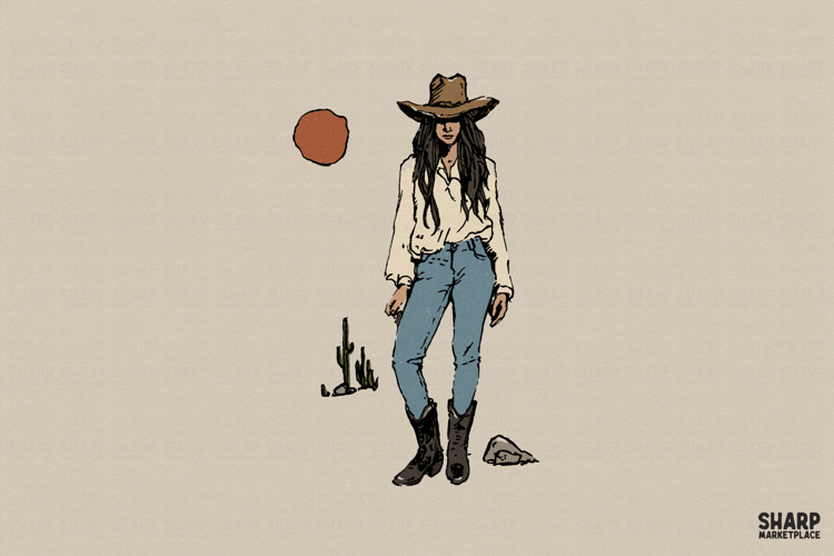 Cowgirl Desert Portrait, Cowgirl PNG, Western PNG, Trendy