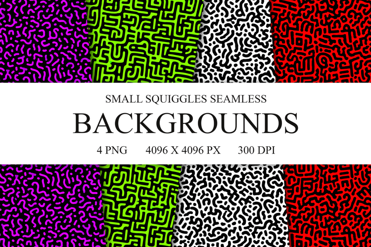 4 Small Squiggles Seamless Patterns, Digital Paper PNG