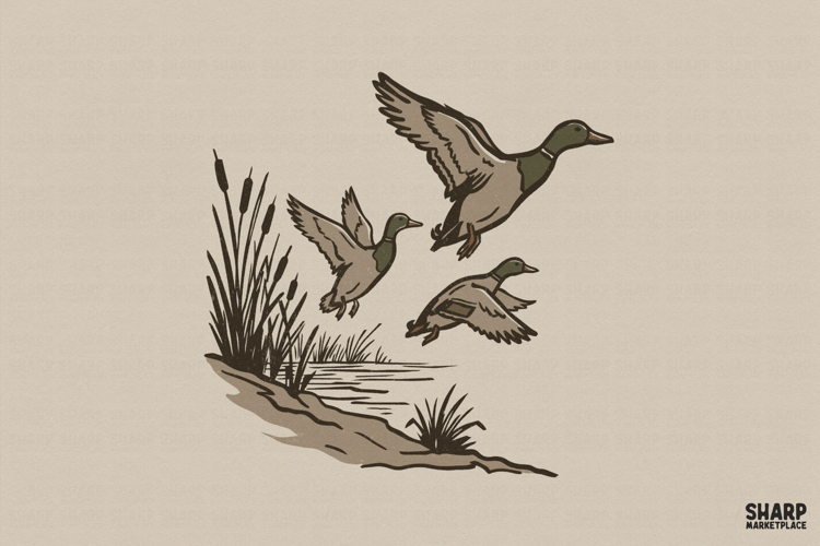 Flying Ducks PNG, Hunting PNG, Lake Life PNG, Vintage Marsh