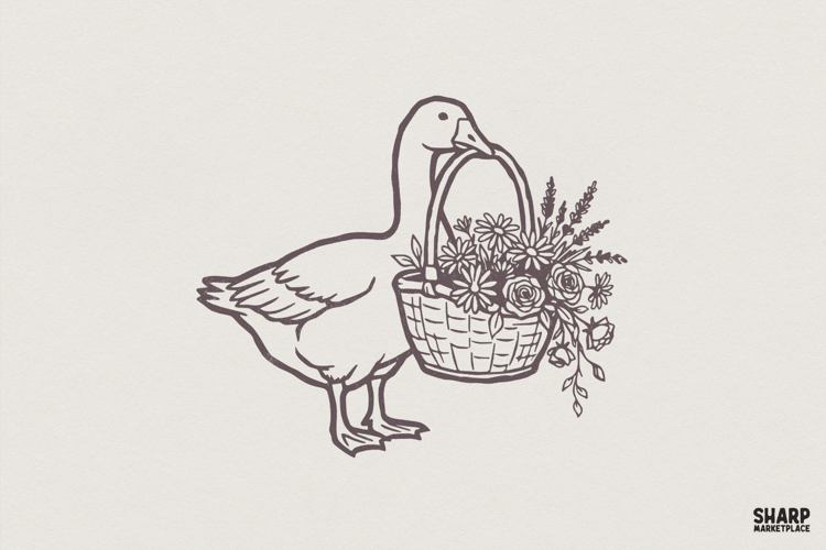 Goose with Flower Basket PNG, Botanical Animal Shirt