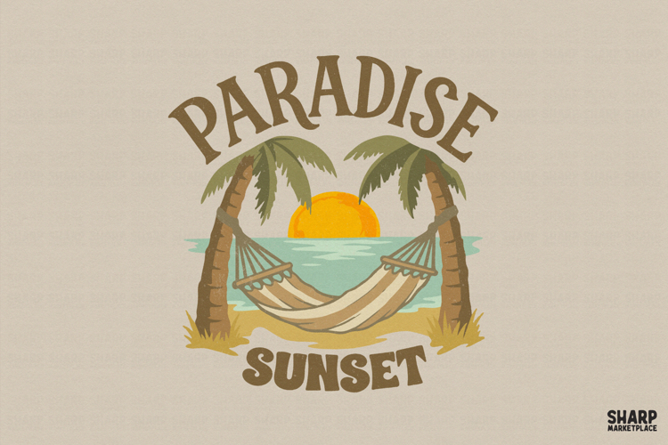 Paradise Sunset PNG, Summer PNG, Beach PNG Tropical Hammock
