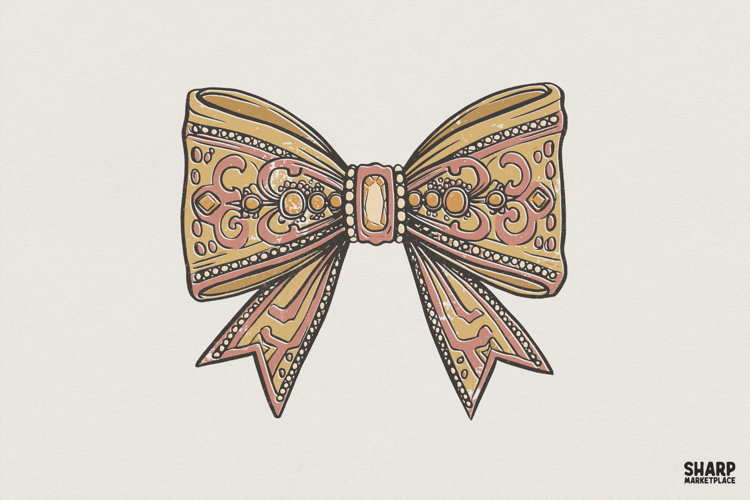 Vintage Ornate Bow PNG Design, Elegant Coquette Ribbon Clip