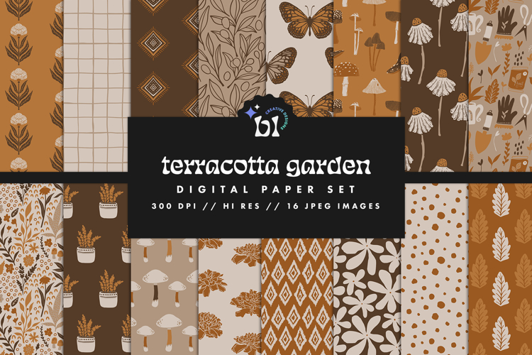 16 Terracotta Garden Seamless Patterns
