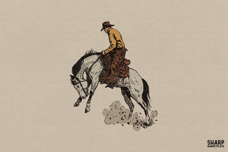 Bucking Horse Cowboy Scene, Western PNG Rodeo Art, Cowboy