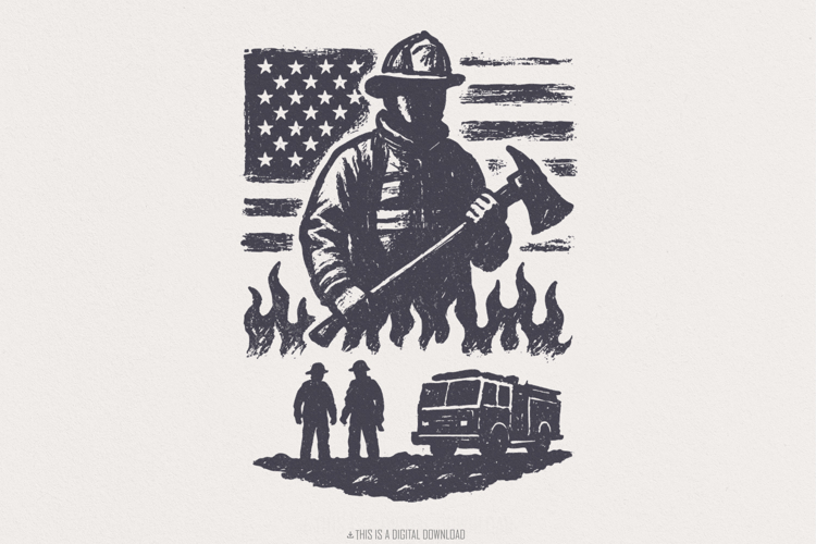 Firefighter PNG, American Flag Fireman, Digital Download
