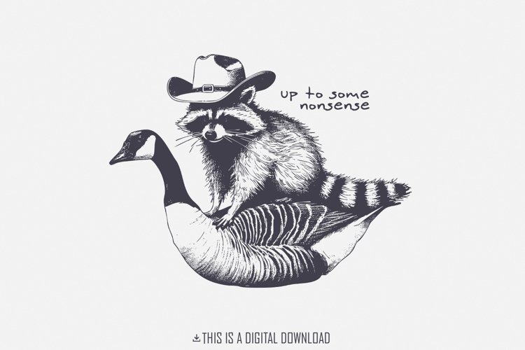 Up To Some Nonsense Raccoon PNG, Funny Animal png, Vintage