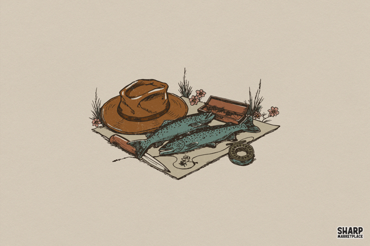 Fishing Still Life Summer PNG, Trendy PNG, Shirt PNG,