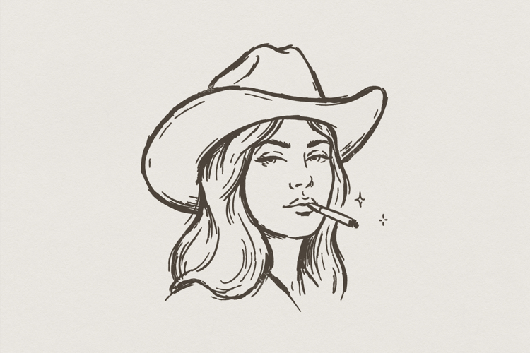 Cowgirl Line Art PNG, Western Woman Digital Download,