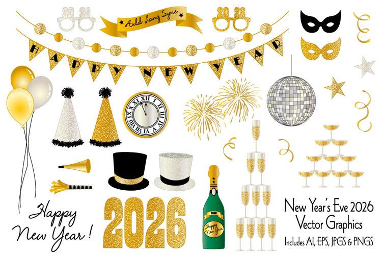New Years Eve 2026 Vector Illustrations