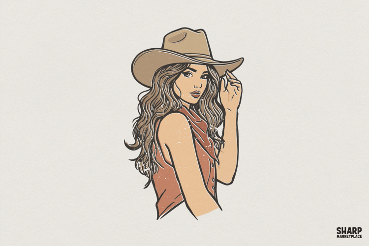 Retro Cowgirl PNG, Western Girl Digital Download, Vintage