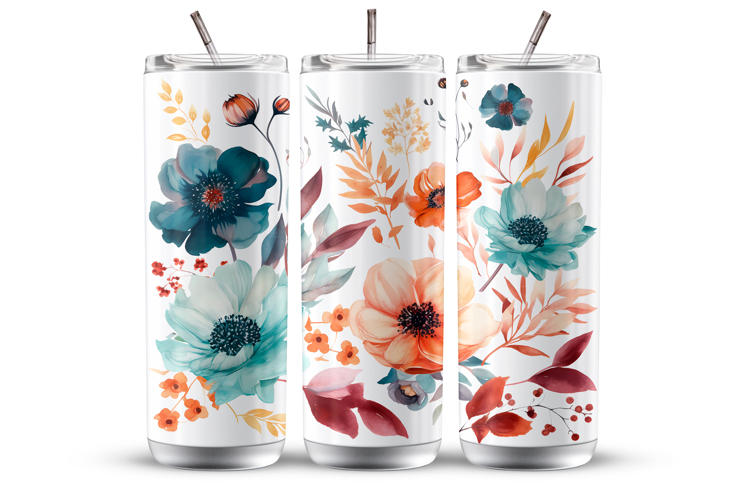 Boho Flower Tumbler Wrap 20 oz, Floral Sublimation Design