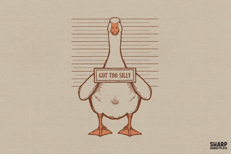 Got Too Silly, Funny Goose Mugshot Graphic, Unhinged Bird