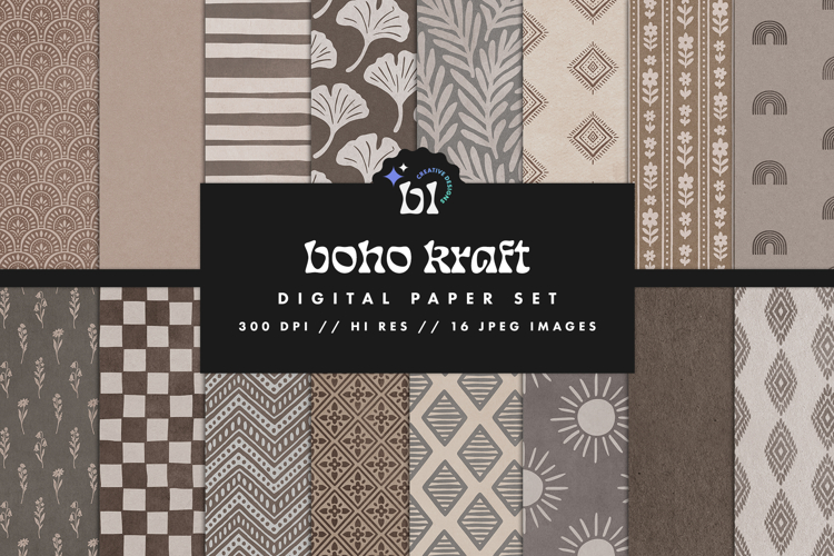 Boho Kraft Seamless Patterns - 16 JPEG Patterns